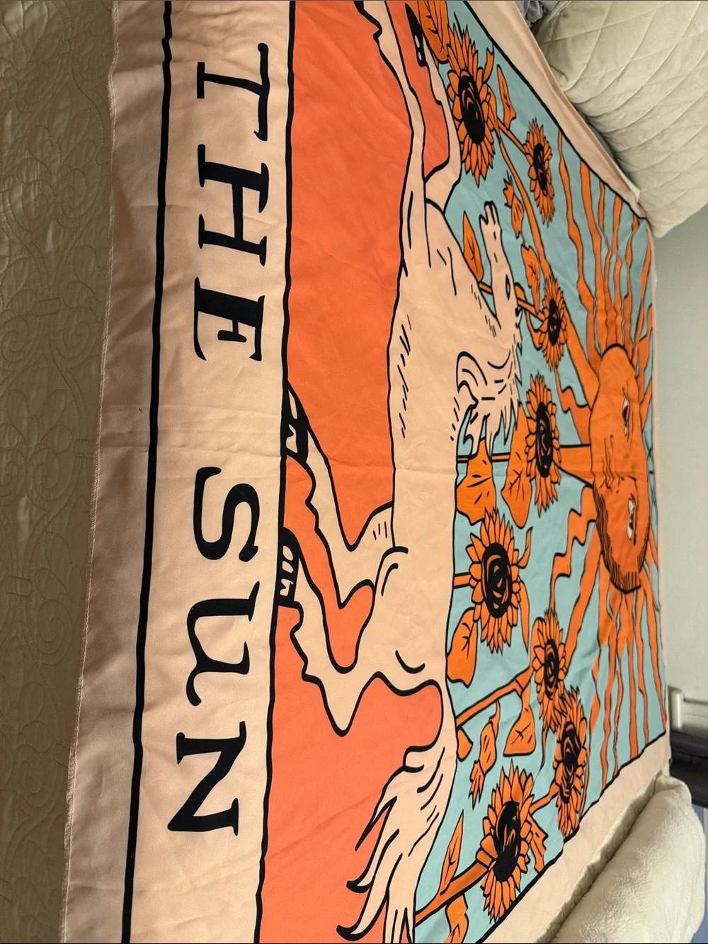 The Sun Unicorn Tapestry Wall Decor - Orange and Teal
